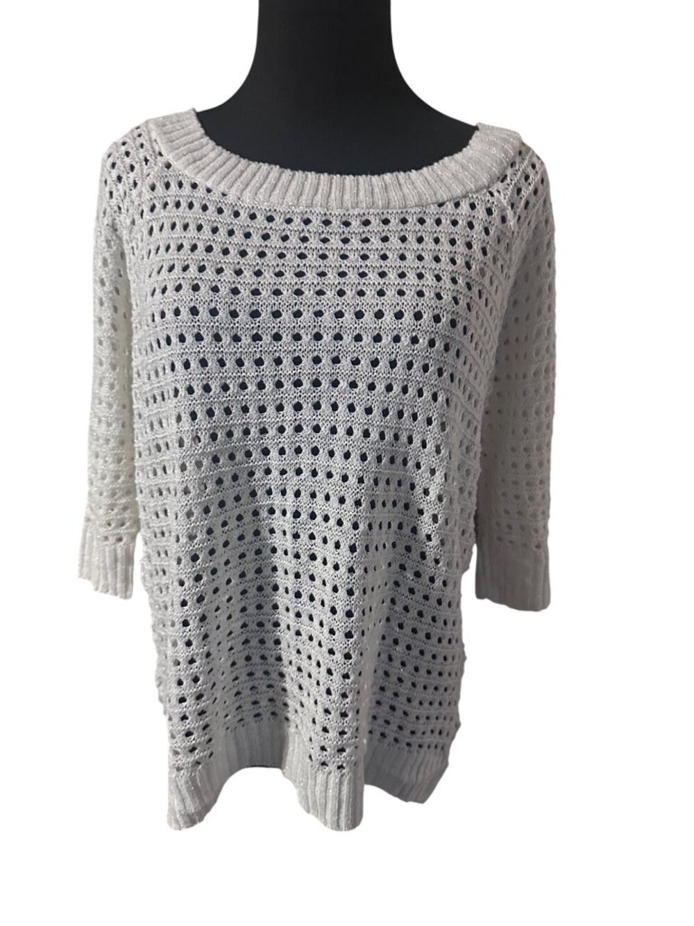 New Direction weekend off white knit sweater with metalic threads size L